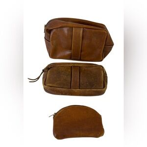 Vintage John Bailey Brown Leather toiletry bag set